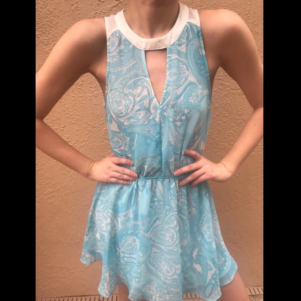 Lush Blue & White Cutout Dress